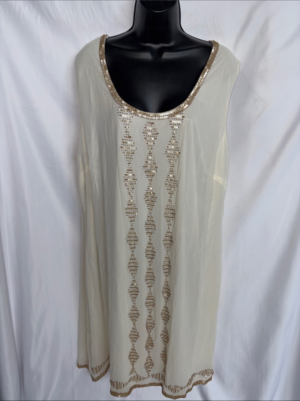 Monroe & Main Formal Cocktail Dress: Cream w/Gold Beading, 3x, NWOT, 27”PTP/41”L